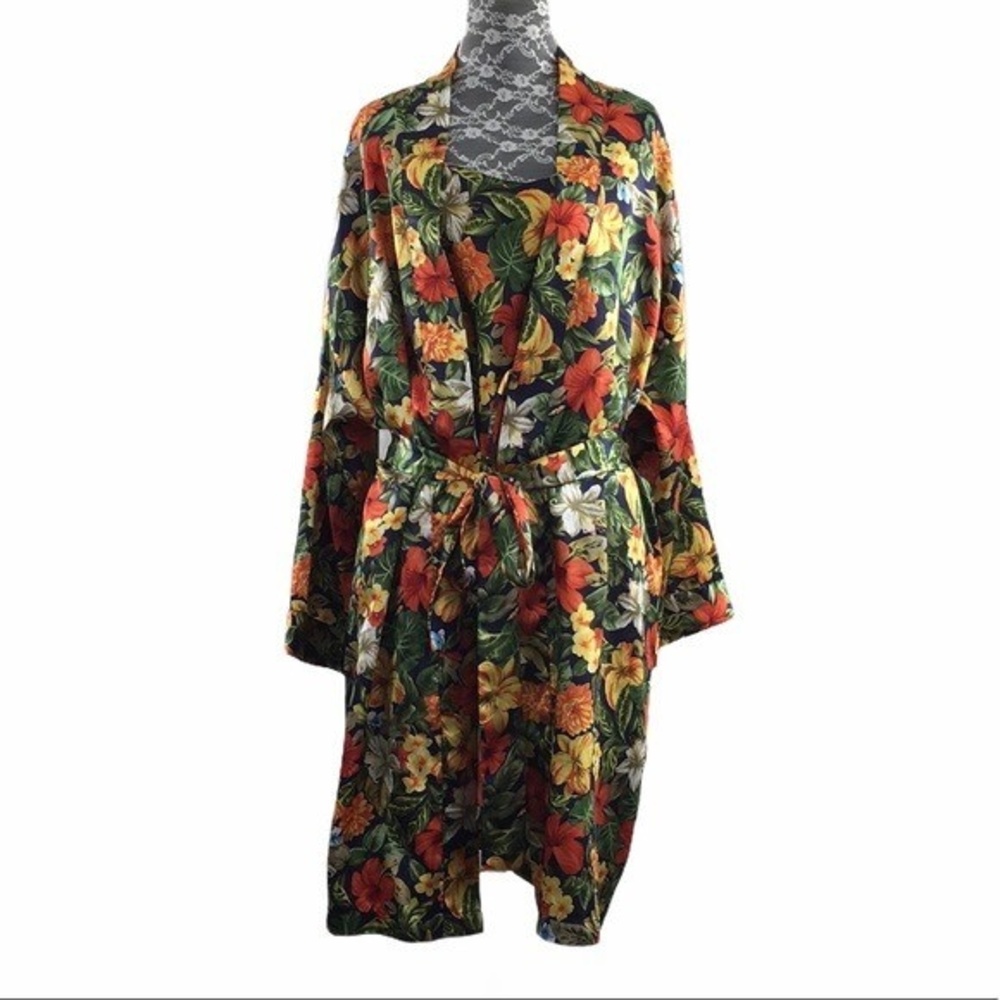 Michelle Louise Tropical Print Robe Gown Dress Set Womens Large‎ Belted